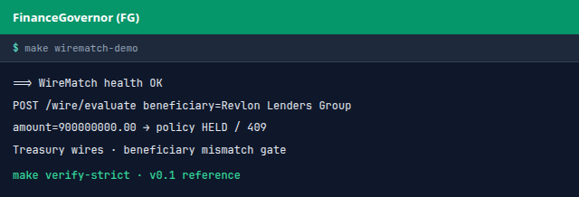 FinanceGovernor WireMatch demo